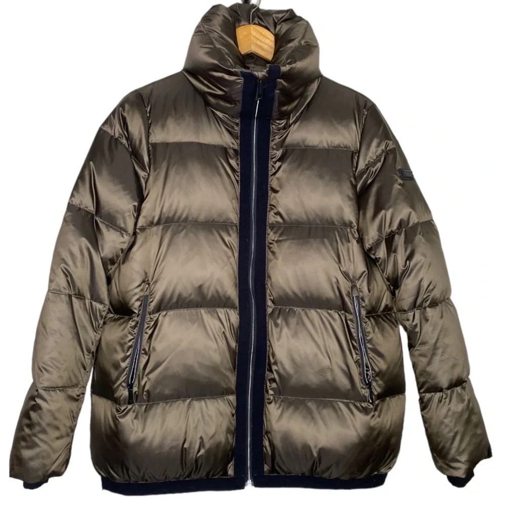 BCBGMaxAzria Metallic Green Quilted Down Puffer Jacket Coat Women Small Gorpcore
